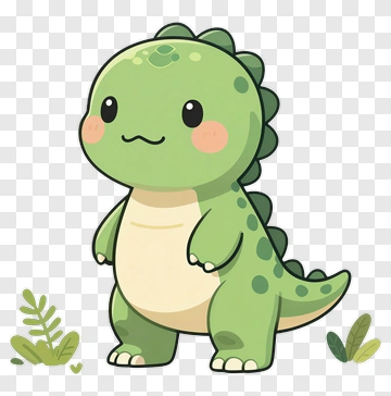 Cute Green Dinosaur Cartoon PNG