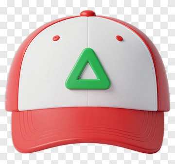 Red And White Baseball Cap With Green Triangle Logo PNG