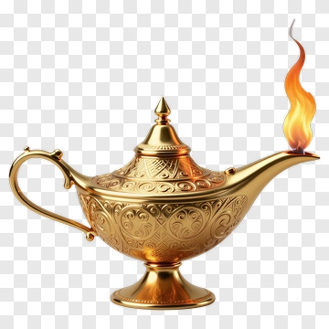 Golden Magic Lamp With Flame PNG