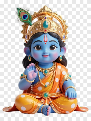 Baby Krishna With Golden Crown And Orange Dhoti PNG