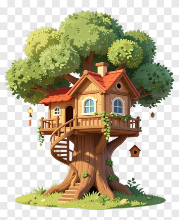 Tree House With Stairs And Birdhouse PNG