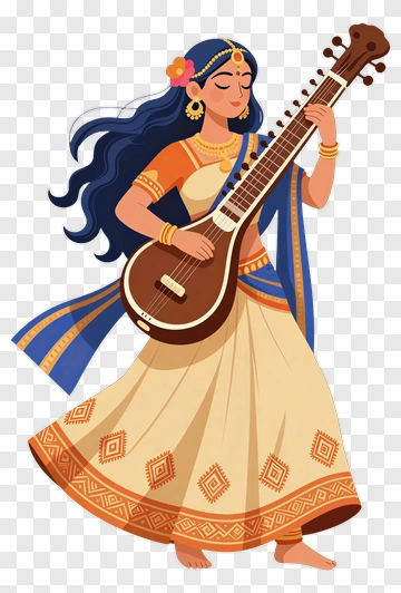 Woman Playing Sitar In Traditional Attire PNG