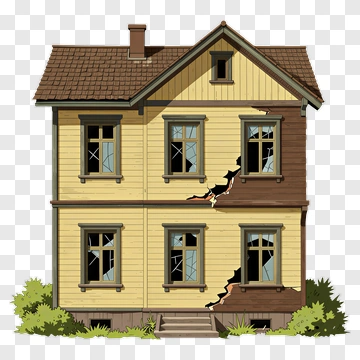 Two Story House With Broken Windows PNG