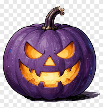 Purple Jack-o'-Lantern With Glowing Face PNG
