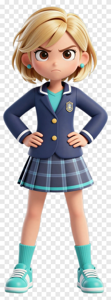 Angry Schoolgirl In Blue Blazer PNG
