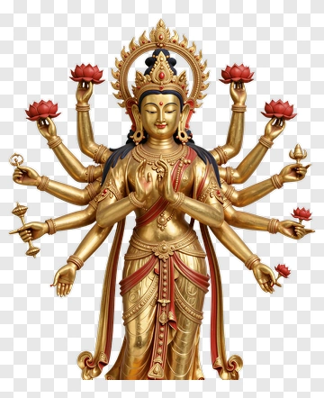 Golden Goddess With Multiple Arms PNG