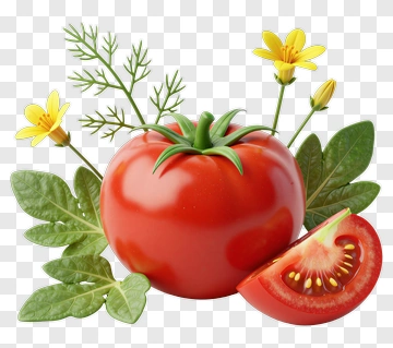 Fresh Tomato With Dill And Yellow Flowers PNG