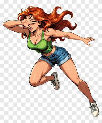 Dynamic Cartoon Woman In Action PNG