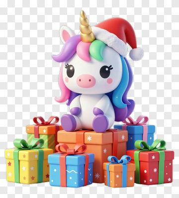 Cute Unicorn In Santa Hat PNG