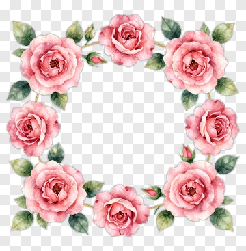 Pink Roses Watercolor Frame PNG