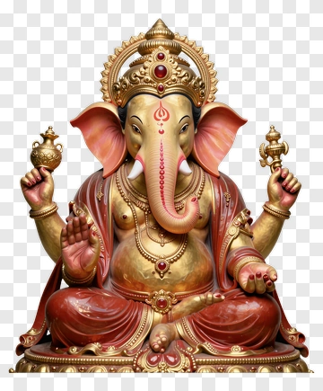 Ganesha Statue With Gold And Red Accents PNG
