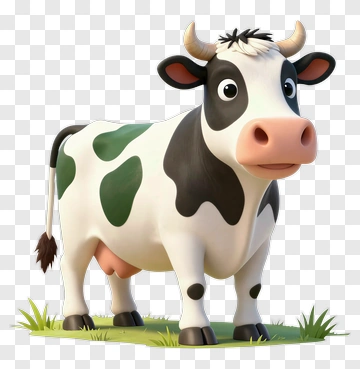 Cartoon Cow Standing On Grass PNG