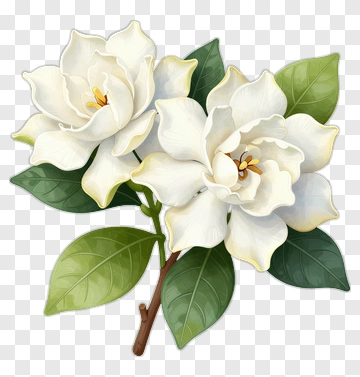 White Gardenia Blossoms With Green Leaves PNG