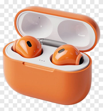 Orange Wireless Earbuds In Charging Case PNG