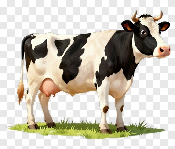Black And White Cow Standing On Grass PNG