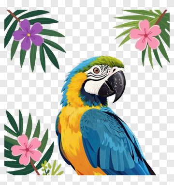 Blue And Yellow Macaw With Tropical Flowers PNG
