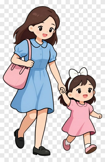 Mother And Daughter Walking Together PNG