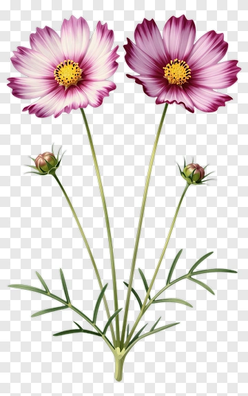 Two Cosmos Flowers In Full Bloom PNG