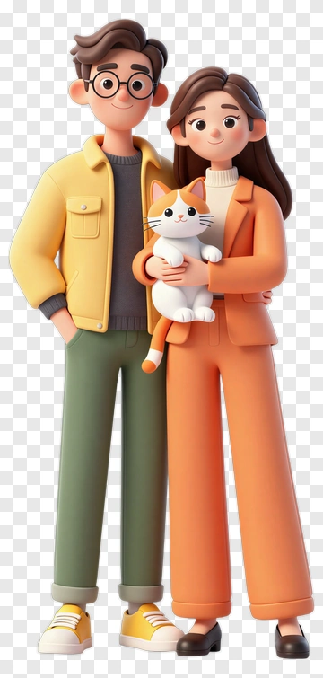 Couple With Cat PNG