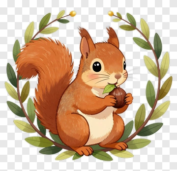 Cute Squirrel Holding Acorn PNG