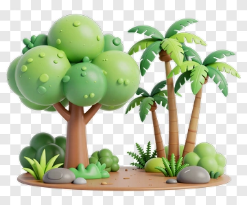 Green Tree And Palm Tree Landscape PNG