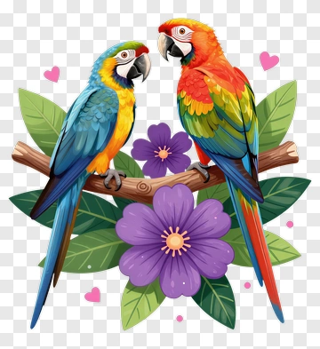 Two Colorful Parrots On A Branch PNG