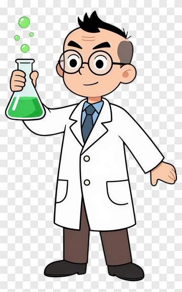 Cartoon Scientist Holding Green Liquid Flask PNG