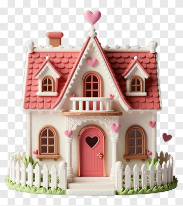 Cute Pink Toy House With Hearts PNG
