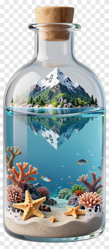 Miniature Mountain And Ocean In A Bottle PNG