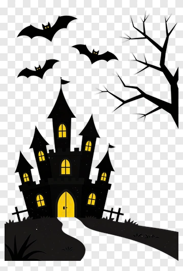 Halloween Castle With Bats And Tree PNG