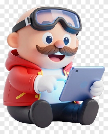 Character With Goggles Using Tablet PNG