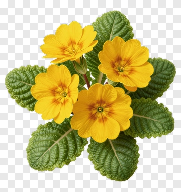 Yellow Primrose With Green Leaves PNG