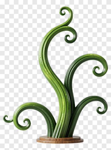 Green Curly Plant Sculpture PNG