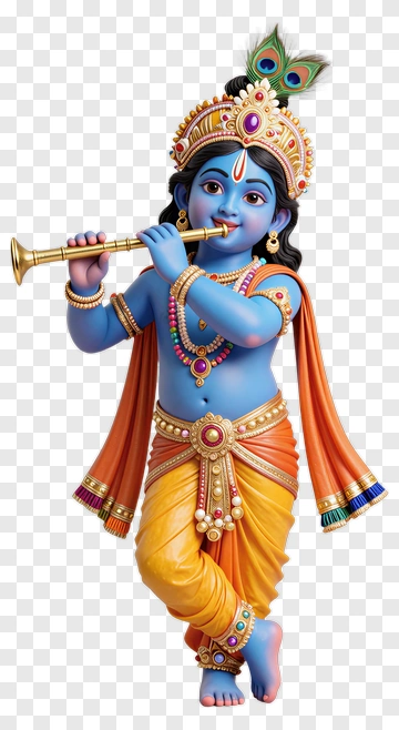 Blue Skinned Krishna Playing Flute PNG
