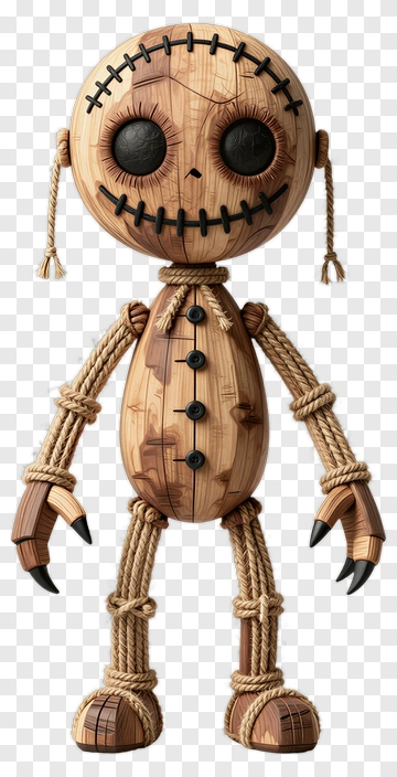Wooden Doll With Stitched Face PNG