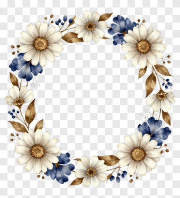 Flower Wreath With Daisies And Blue Flowers PNG