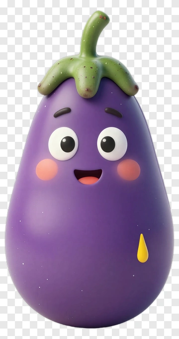 Cute Eggplant Character PNG