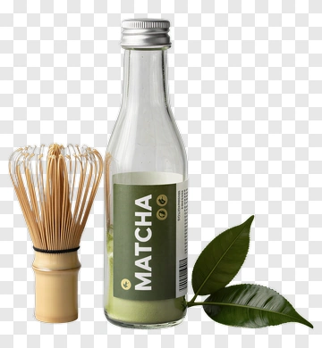 Matcha Bottle With Whisk And Leaf PNG