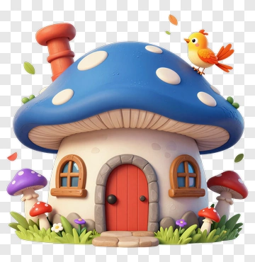 Mushroom House With Bird PNG