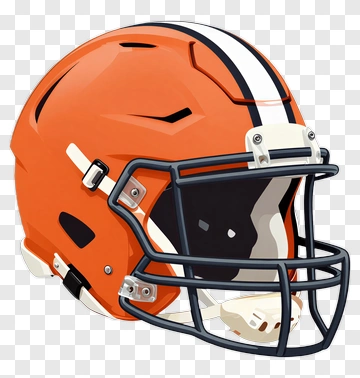 Orange Football Helmet With White And Black Stripes PNG