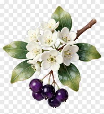 White Flower With Purple Berries PNG