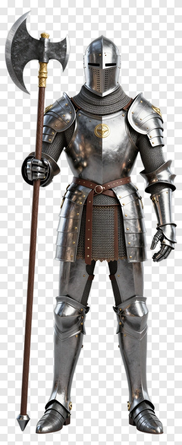 Knight In Full Armor Holding Battle Axe PNG