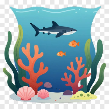 Shark And Fish In Coral Reef PNG
