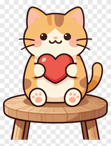 Cute Cat Holding Heart PNG