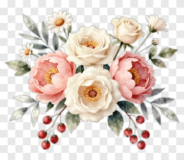 Watercolor Floral Bouquet With Peonies And Roses PNG