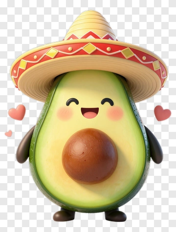 Cute Avocado In Sombrero PNG