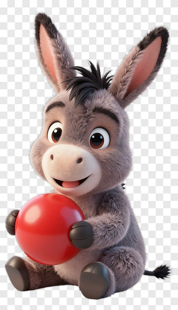 Cute Cartoon Donkey Holding Red Ball PNG