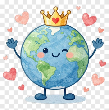 Cartoon Earth Wearing Crown PNG