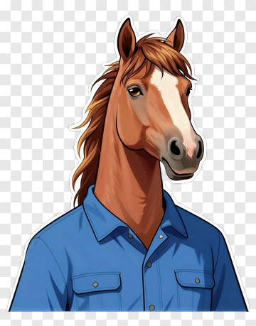 Human With Horse Head Wearing Blue Shirt PNG