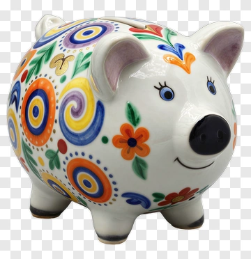 Colorful Piggy Bank With Flower Design PNG